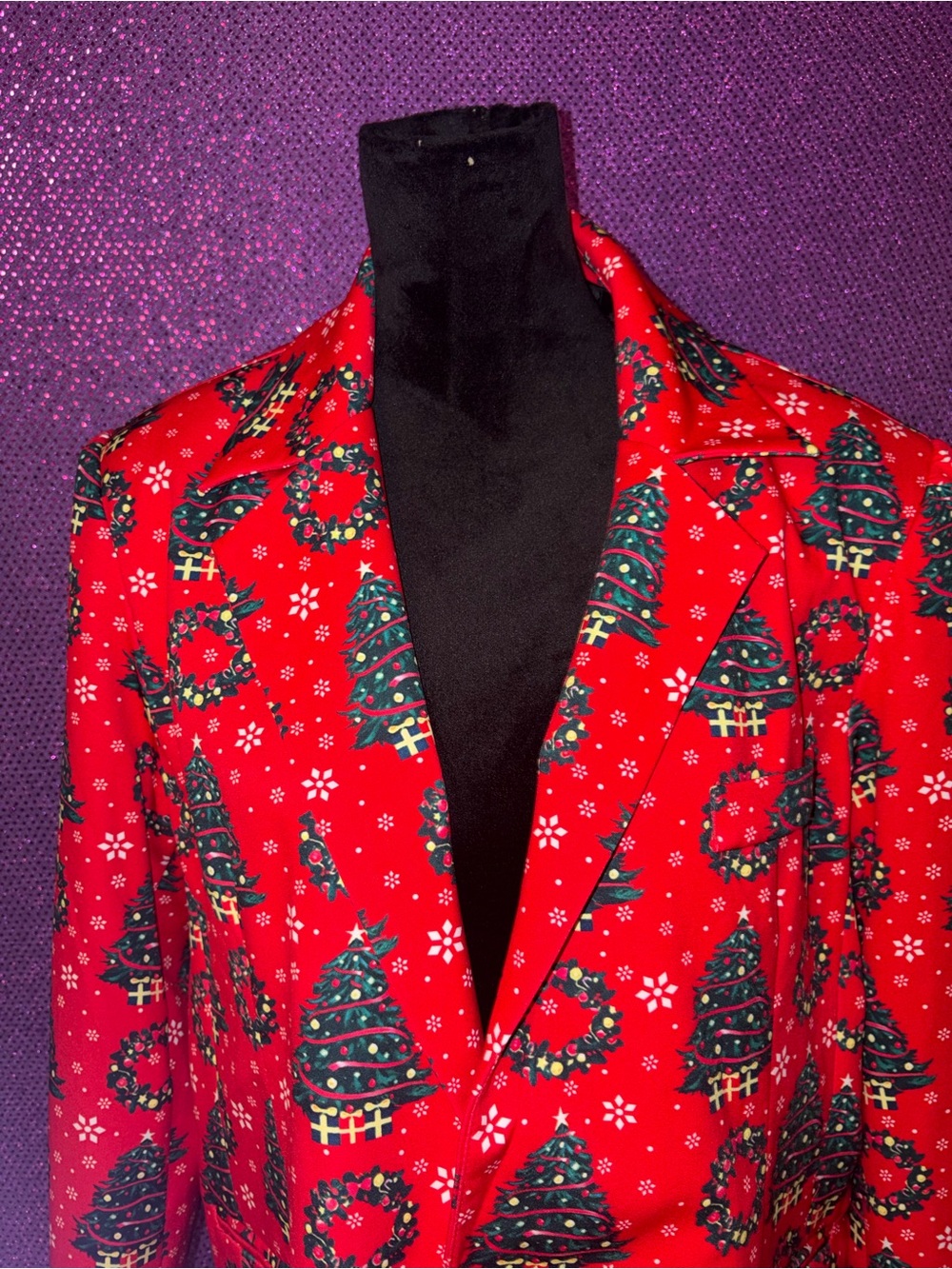 🆕💜Men’s Christmas Tree & Wreath Holiday Blazer Jacket Red Size M Single Button - Picture 5 of 10